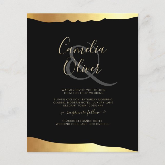 Flyer Evento Elegante de Espelho Ouro de Casamento Preto (Frente)