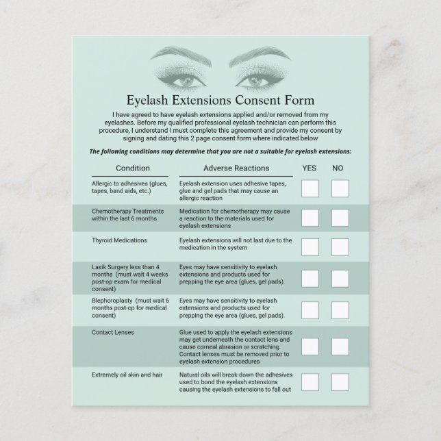 Flyer Extensões Eyelash Pastel Mint Responsabilidade (Frente)