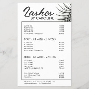 Flyer Extensões Lash Curly Lista de Preços Brancos Borda