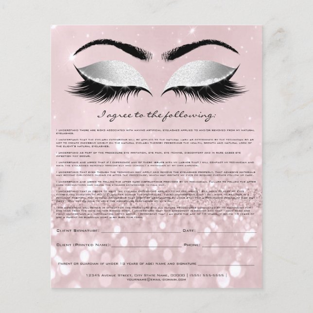 Flyer Eyelash Extensão de Responsabilidade Rosa de Dispe (Verso)