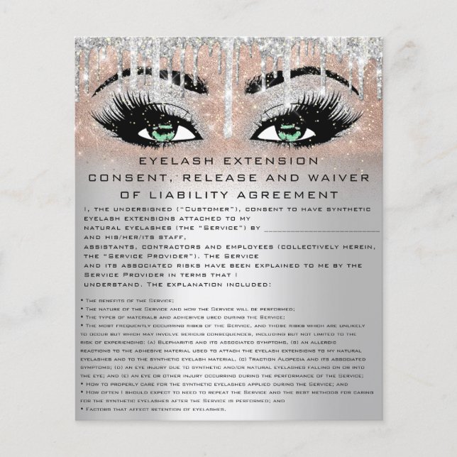 Flyer EYELASH EXTENSION RELEASE WAIVER Green Eye (Frente)