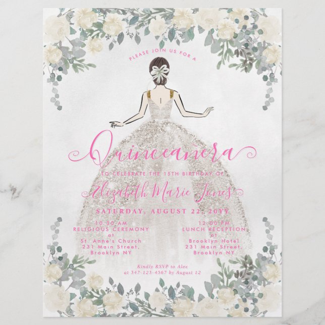 Flyer Fábrica de Ivory Quinceanera, Princesa Quente Rosa (Frente)