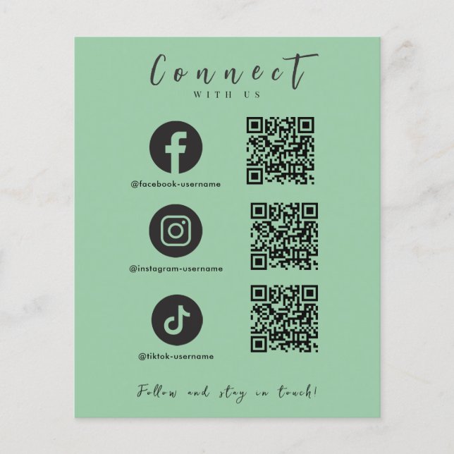 Flyer Facebook Instagram Tiktok QR Code Mint Green (Frente)