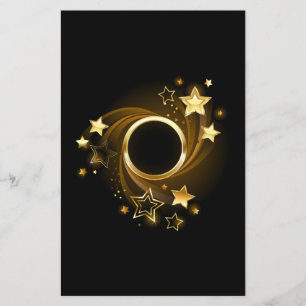 Flyer Faixa redonda com estrelas Douradas em preto