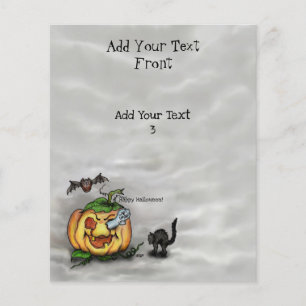Flyer Fantasma, Gato, Bat e Pumpkin, Feliz Halloween!
