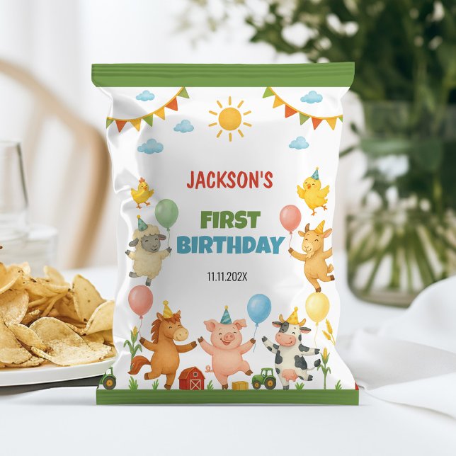 Flyer Farm Animals Barnyard Birthday Chip Bag Wrapper (Criador carregado)
