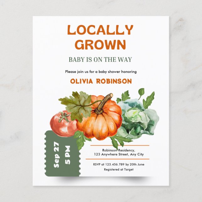 Flyer Farmers Market Locally Grown Baby Shower Invite  (Frente)