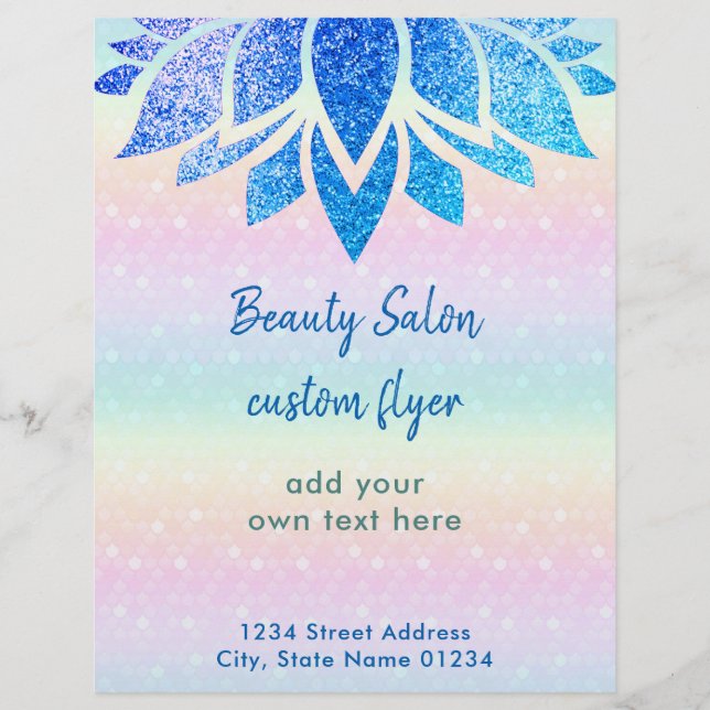 Flyer faux glitter blue lotus flower (Frente)