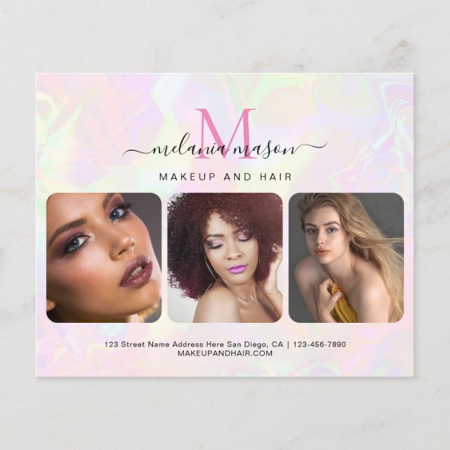 Flyer Faux Holographic Makeup Artist & Photo Iridescent (Frente)