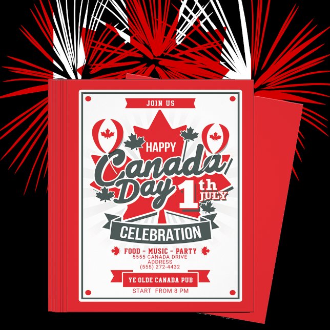 Flyer Feliz Dia do Canadá Celebração 1 de julho Festa de (Canada Day (formerly Dominion Day), is a federal statutory holiday. July 1, 1867 Canada's birthday.)