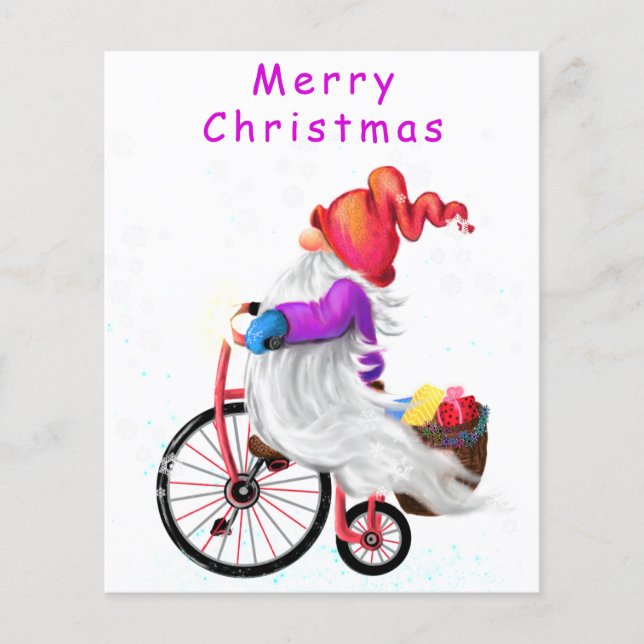 Flyer Feliz Natal - Gnomo Engraçado com Bicicleta e Pres (Frente)