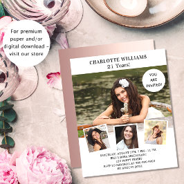 Flyer Festa de aniversário branco rosa foto convite