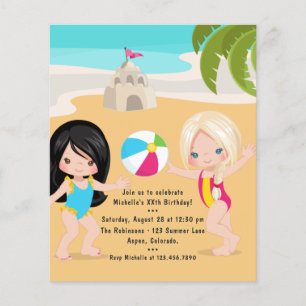 Flyer Festa de Aniversário de Menina Verão Praia