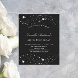 Flyer Festa de aniversário prata preta estrelas elegante<br><div class="desc">Um convite de aniversário 40º (ou qualquer idade). Um fundo preto decorado com estrelas de falso prata. Personalize e adicione um nome e detalhes da parte. Texto branco.</div>