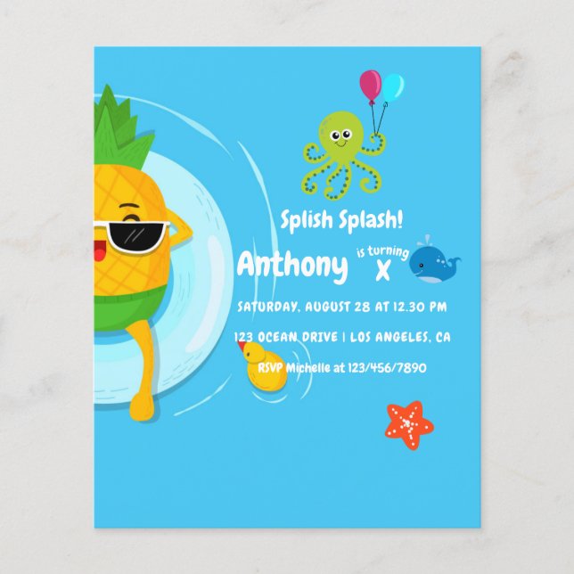 Flyer Festa de Aniversário Splish Splash de Verão de Aba (Frente)
