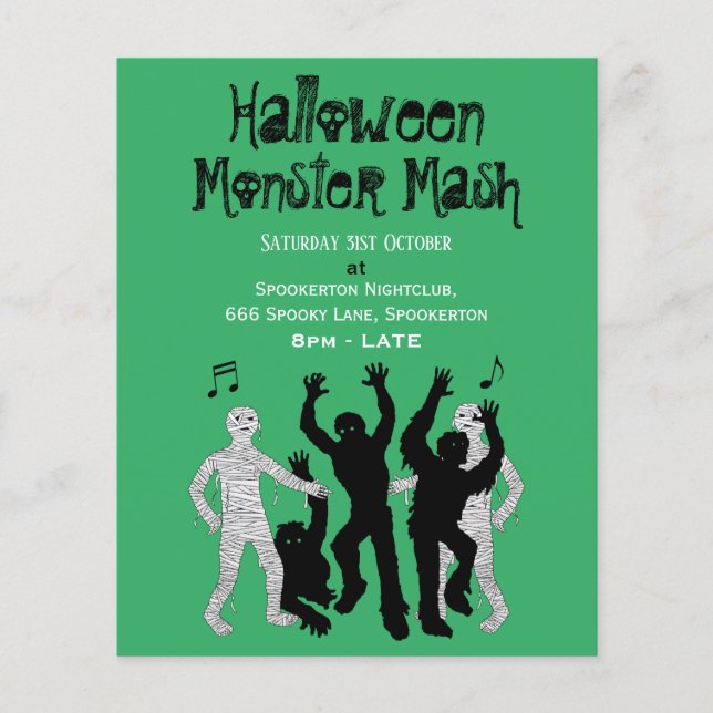 Flyer Festa de dança de Mash do Monstro das Halloween (Frente)
