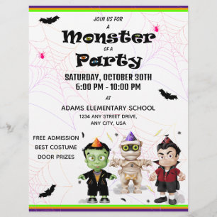 Flyer Festa de Fantasias de Halloween do Frankenstein, M