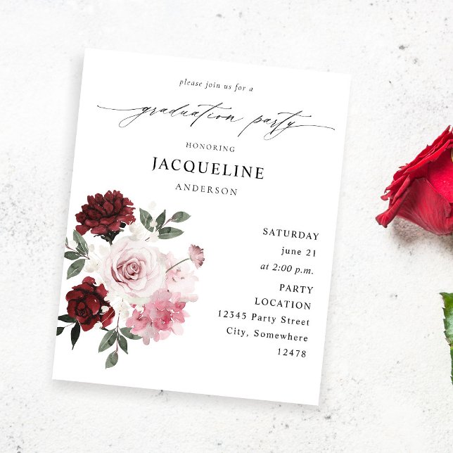 Flyer Festa de formatura Borgonha Vermelha e Rosa (Criador carregado)