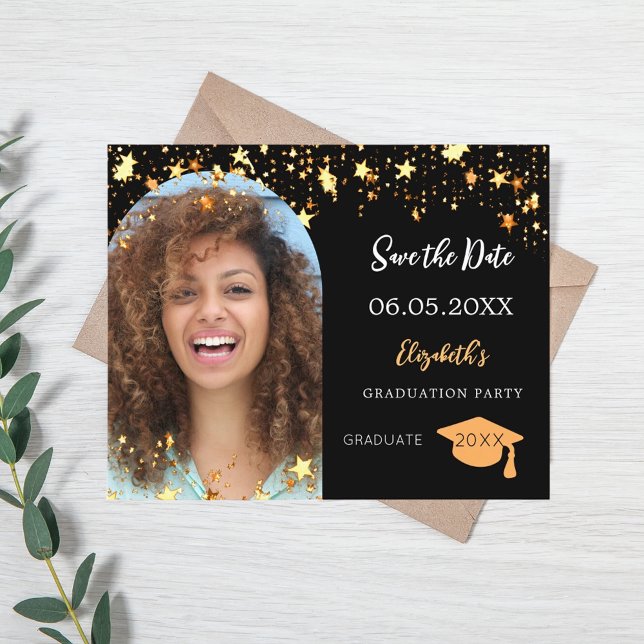 Flyer Festa de formatura de foto preta Salve o orçamento (Criador carregado)