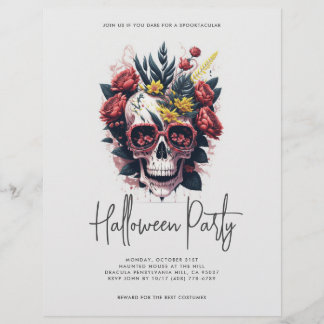 Flyer Festa de Halloween do Crânio Floral