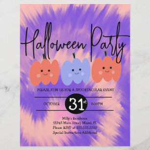 Flyer Festa de Halloween Gravata Dye Abóbora Desenhada à