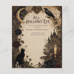 Flyer Festa de Halloween para Adultos Corvo, Chave Antig