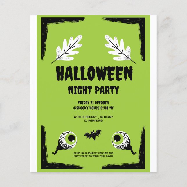 Flyer Festa de Halloween Verde e Preta, Festa de Hallowe (Frente)