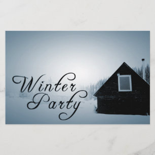 Flyer festa de inverno: cabine isolada pela neve