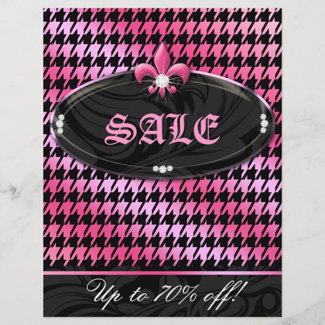 Flyer Festa de Moda Xadrez Fleur de lis Rosa Primavera (Frente)