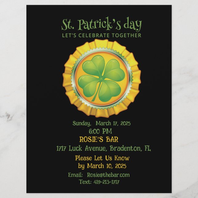 Flyer Festa do Dia de Patrick com Convite Shamrock (Frente)