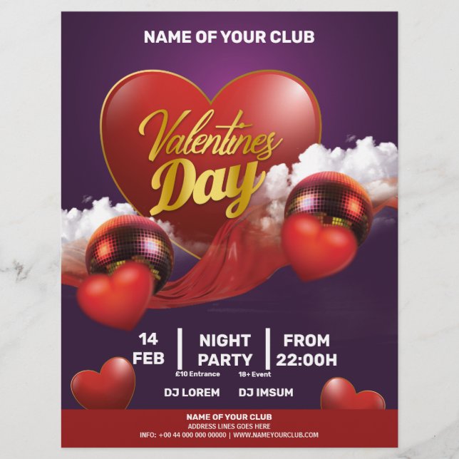 Flyer Fiesta de Valentines Red Hearts (Frente)