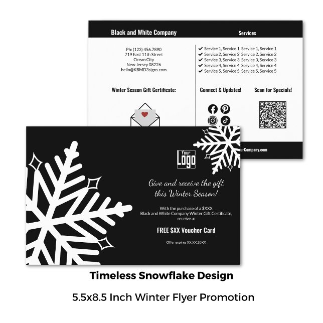 Flyer Floco de neve clássico Promoção de inverno Preto e (5.5X8.5 Inch, Classic Snowflake Winter Promotion Black & White Flyer)