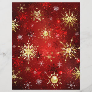 Flyer Flocos de Neve Dourados de Natal em Fundo Vermelho