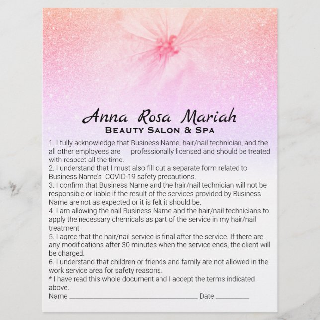 Flyer *~* Floral Beauability Liability Waiver Services F (Frente)