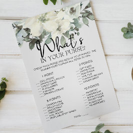 Flyer Floral Branco Marfim Jogo O Que Está na Sua Bolsa