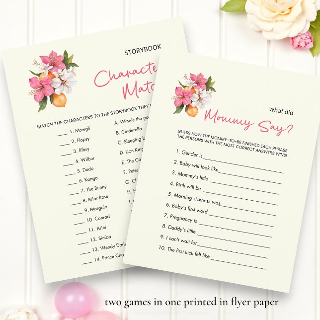 Flyer Floral double sided Baby Shower Games (Criador carregado)