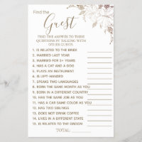 Floral Find the Guest game card Flye