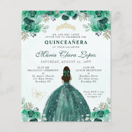Flyer Floral Glam Princesa Quinceañera Verde Dourada Bar