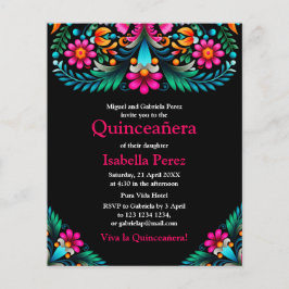 Flyer Floral Quinceanera Black Mexicano Fiesta Birthday