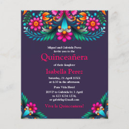 Flyer Floral Quinceanera Purple Mexicano Fiesta Birthday