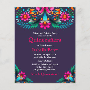 Flyer Floral Quinceanera Roxo Fiesta Mexicana de Anivers