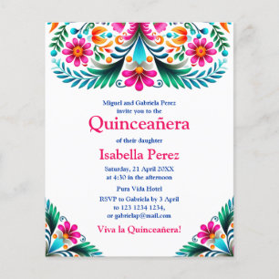 Flyer Floral Quinze Anos Branco Festa Mexicana Aniversár