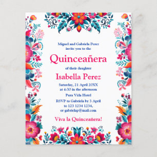 Flyer Floral Quinze Anos Branco Festa Mexicana Aniversár