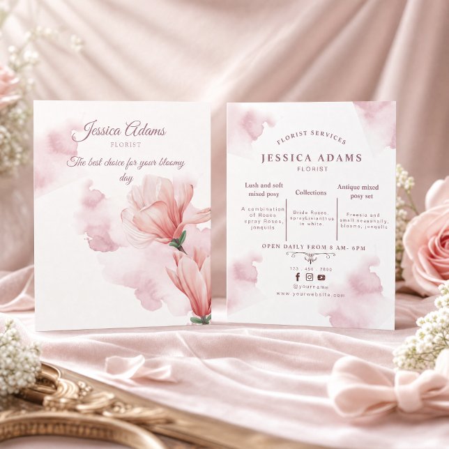 Flyer floral rosa aquarela romântica (modern black and white | custom logo thank you #watercolorflowersflyer #floristshop)
