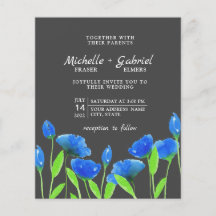 Flores de aguarela azuis. Casamento floral. Convit