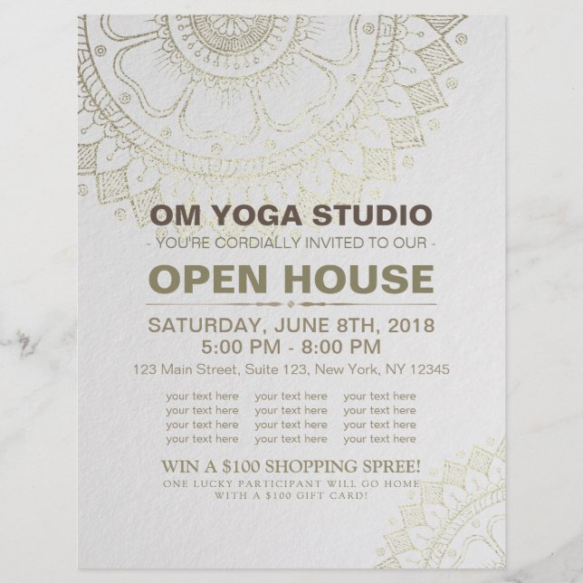 Flyer Flores do YOGA Studio Open House Gold Foil Mandala (Frente)