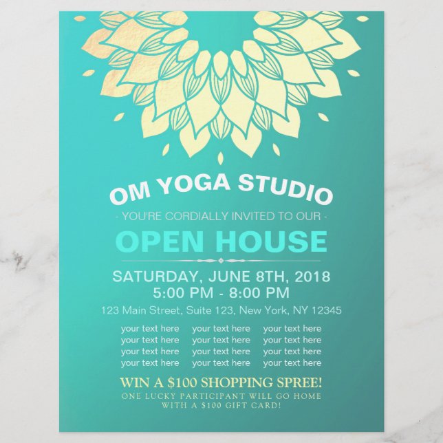 Flyer Flores do YOGA Studio Open House Gold Foil Mandala (Frente)