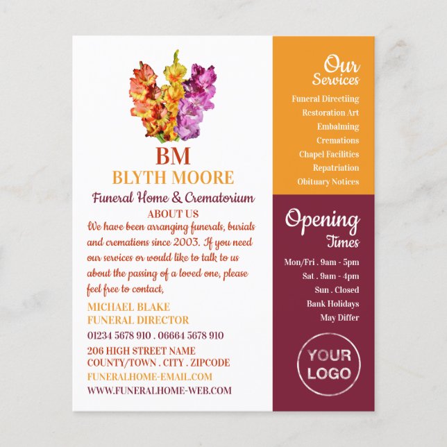 Flyer Flores Gladiolus, Casa Funerária, Diretores (Frente)