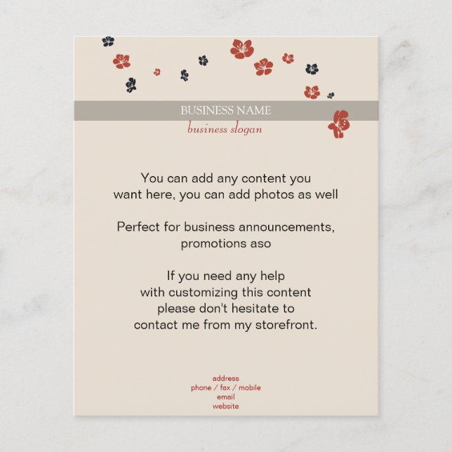 Flyer Flores Vermelhas e Negras no Elegante bege (Frente)