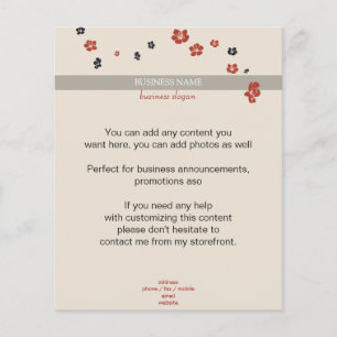 Flyer Flores Vermelhas e Negras no Elegante bege